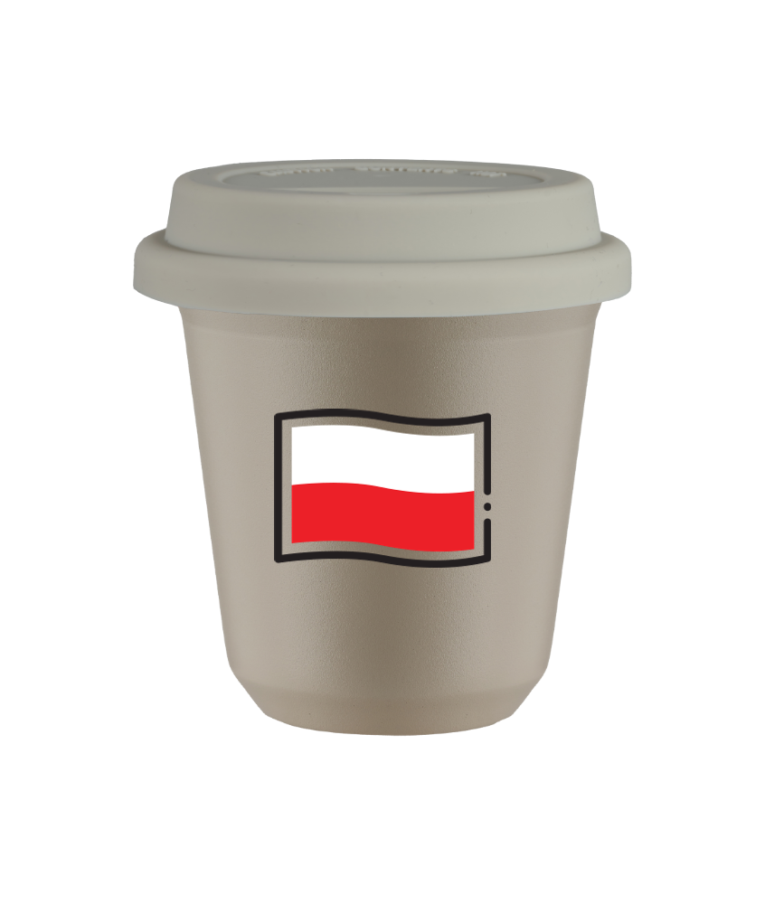 Tasse 240 ml BEIGE "Drapeau polonais (noir)", avec couvercle blanc Tasse 240 ml BEIGE "Drapeau polonais (noir)", avec couvercle blanc