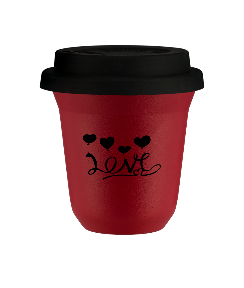 Tasse 150 ml ROUGE, avec couvercle noir Tasse 150 ml ROUGE, avec couvercle noir