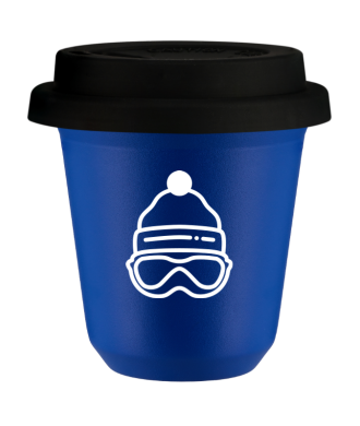 Tasse 80 ml BLEU "Casquette (blanc)", avec couvercle noir Tasse 80 ml BLEU "Casquette (blanc)", avec couvercle noir