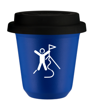 Tasse 80 ml BLEU "Escalade 1 (blanc)", avec couvercle noir Tasse 80 ml BLEU "Escalade 1 (blanc)", avec couvercle noir