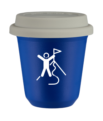 Tasse 80 ml BLEU "Escalade 1 (blanc)", avec couvercle blanc Tasse 80 ml BLEU "Escalade 1 (blanc)", avec couvercle blanc