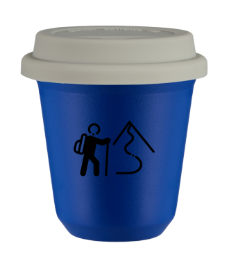 Tasse 80 ml BLEU "Escalade 2", avec couvercle blanc Tasse 80 ml BLEU "Escalade 2", avec couvercle blanc