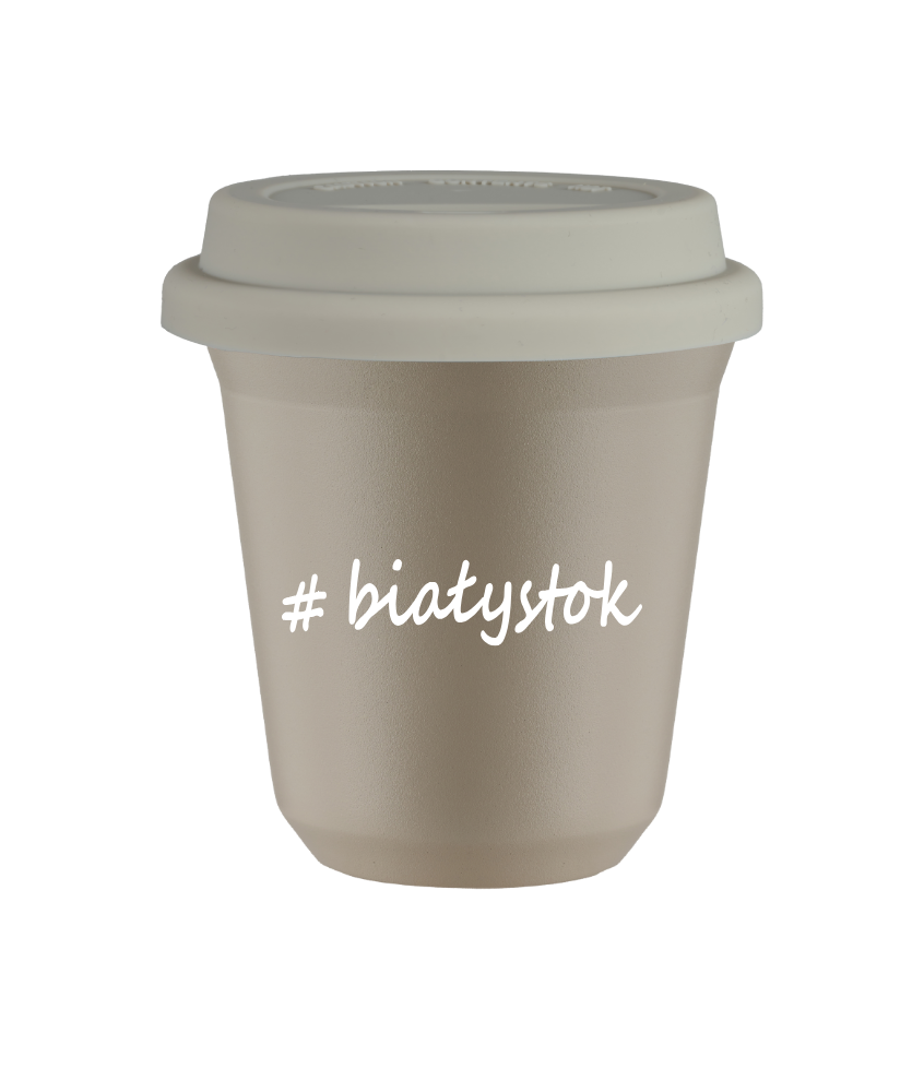 Tasse 150 ml BEIGE "Białystok", avec couvercle blanc Tasse 150 ml BEIGE "Białystok", avec couvercle blanc