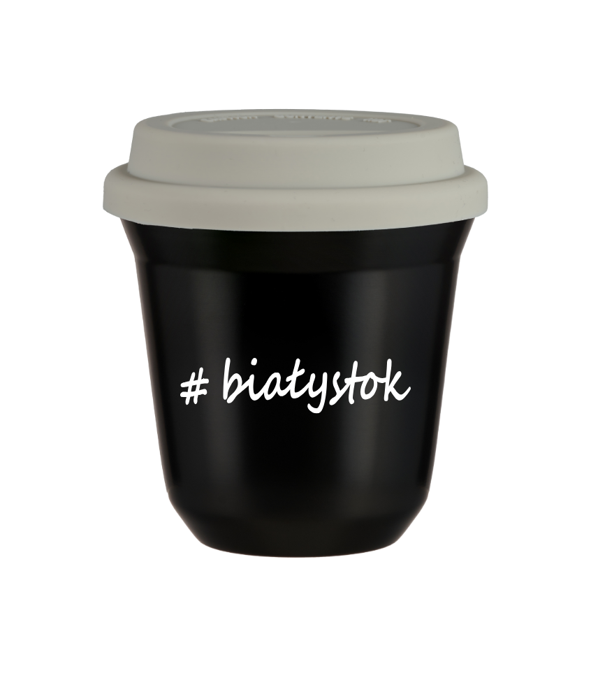Tasse 150 ml NOIR "Białystok", avec couvercle blanc Tasse 150 ml NOIR "Białystok", avec couvercle blanc