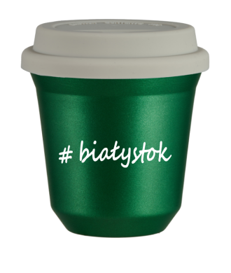 Tasse 240 ml VERT MÉTALLIQUE "Białystok", avec couvercle blanc Tasse 240 ml VERT MÉTALLIQUE "Białystok", avec couvercle blanc