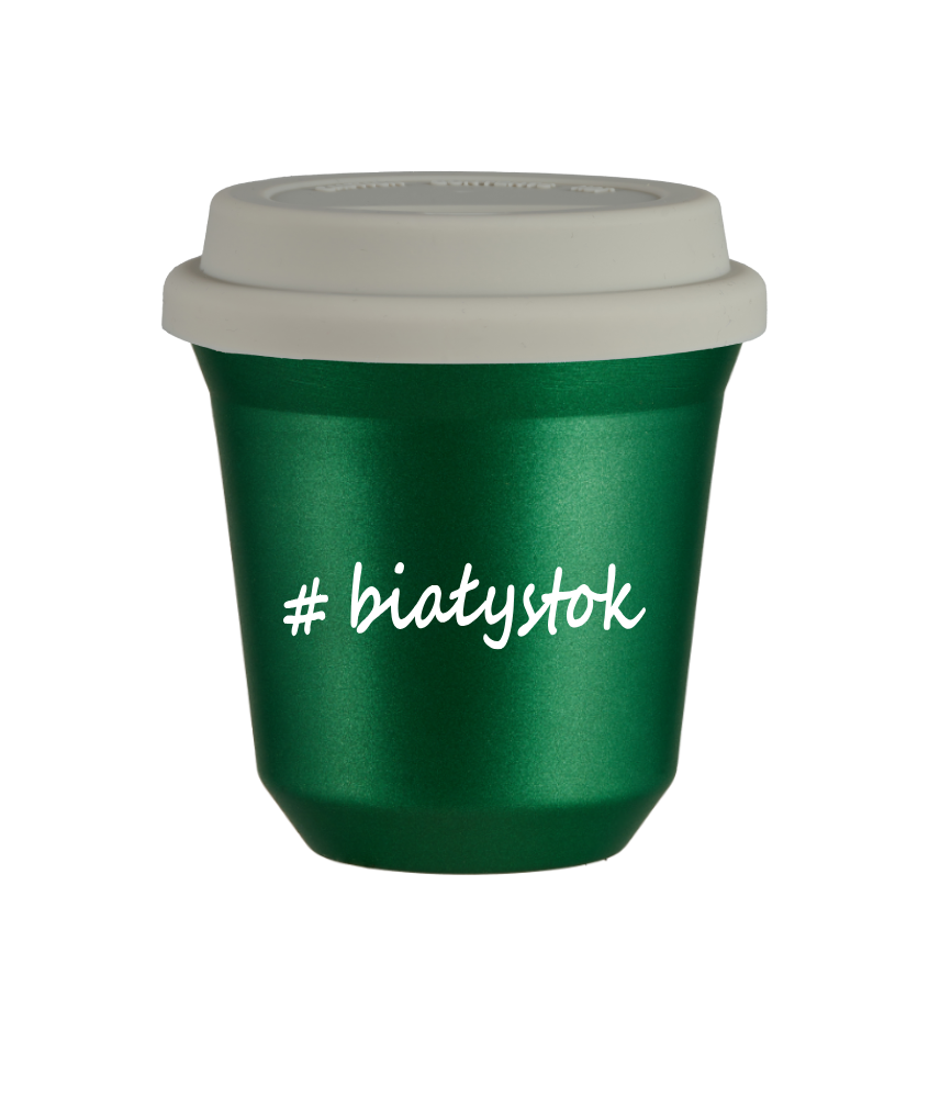 Tasse 240 ml VERT MÉTALLIQUE "Białystok", avec couvercle blanc Tasse 240 ml VERT MÉTALLIQUE "Białystok", avec couvercle blanc