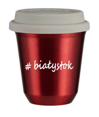 Tasse 150 ml ROUGE MÉTALLIQUE "Białystok", avec couvercle blanc Tasse 150 ml ROUGE MÉTALLIQUE "Białystok", avec couvercle blanc