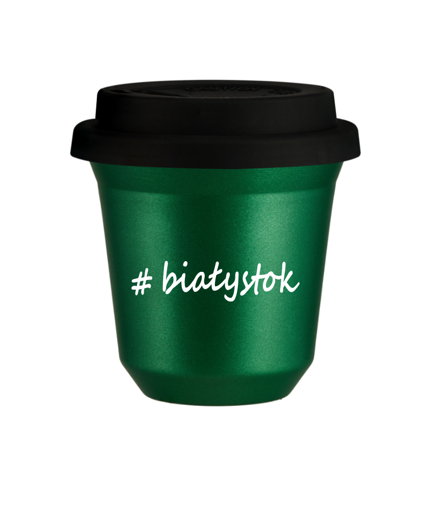 Tasse 240 ml VERT MÉTALLIQUE "Białystok", avec couvercle noir Tasse 240 ml VERT MÉTALLIQUE "Białystok", avec couvercle noir