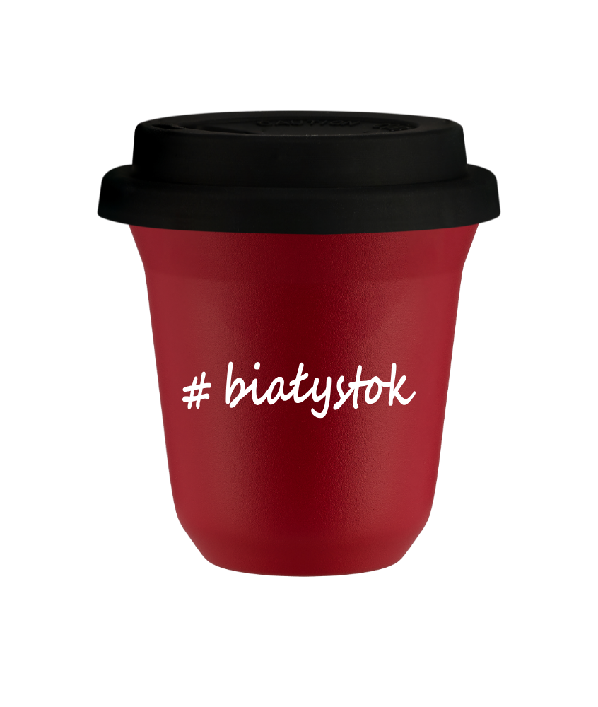 Tasse 240 ml ROUGE "Białystok", avec couvercle noir