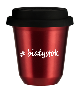 Tasse 80 ml ROUGE MÉTALLIQUE "Białystok", avec couvercle noir Tasse 80 ml ROUGE MÉTALLIQUE "Białystok", avec couvercle noir