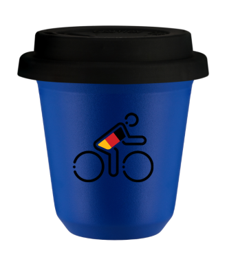 Tasse 80 ml BLEU "Cycliste aux couleurs allemandes (noir)", avec couvercle noir Tasse 80 ml BLEU "Cycliste aux couleurs allemandes (noir)", avec couvercle noir