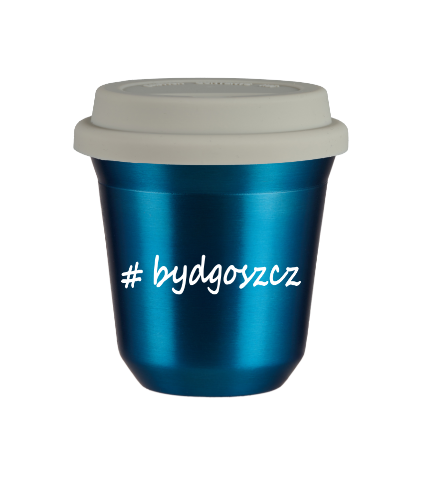 Tasse 150 ml BLEU MÉTALLIQUE "Bydgoszcz", avec couvercle noir
