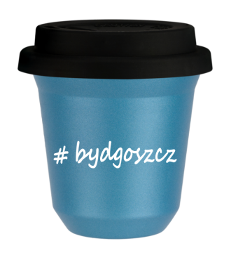 Tasse 80 ml BLEU CLAIR MÉTALLIQUE "Bydgoszcz", avec couvercle noir Tasse 80 ml BLEU CLAIR MÉTALLIQUE "Bydgoszcz", avec couvercle noir