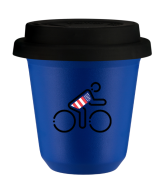 Tasse 80 ml BLEU "Cycliste aux couleurs britanniques (noir)", avec couvercle noir Tasse 80 ml BLEU "Cycliste aux couleurs britanniques (noir)", avec couvercle noir
