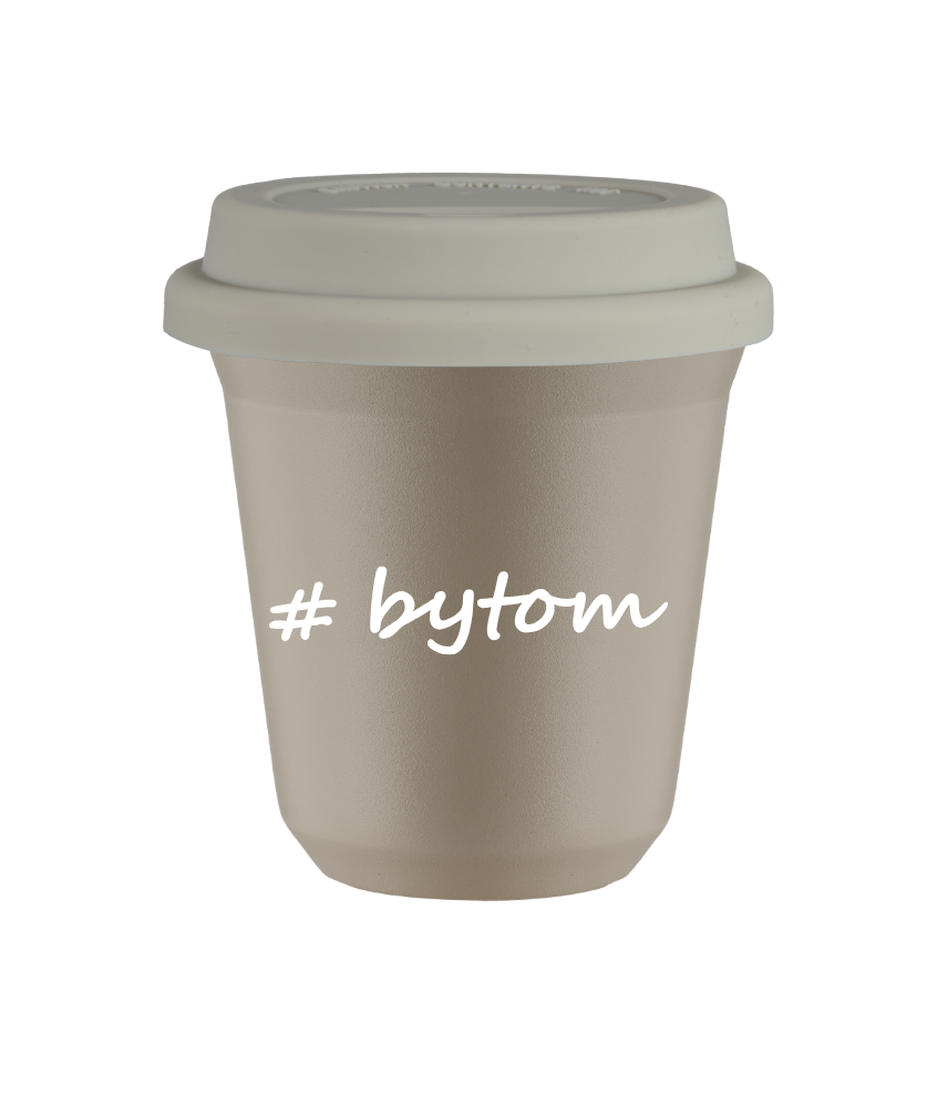 Tasse 80 ml BEIGE "Bytom", avec couvercle blanc Tasse 80 ml BEIGE "Bytom", avec couvercle blanc