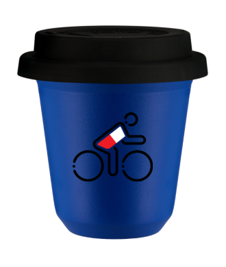 Tasse 80 ml BLEU "Cycliste aux couleurs polonaises (noir)", avec couvercle noir Tasse 80 ml BLEU "Cycliste aux couleurs polonaises (noir)", avec couvercle noir