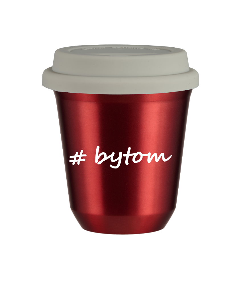 Tasse 80 ml ROUGE MÉTALLIQUE "Bytom", avec couvercle blanc Tasse 80 ml ROUGE MÉTALLIQUE "Bytom", avec couvercle blanc