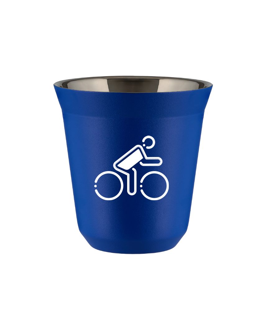Tasse 80 ml BLEU "Cycliste aux couleurs polonaises (blanc)"