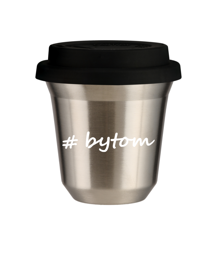 Tasse 240 ml ARGENT "Bytom", avec couvercle noir