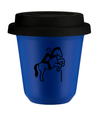 Tasse 80 ml BLEU "Équitation 1 (noir)", avec couvercle noir Tasse 80 ml BLEU "Équitation 1 (noir)", avec couvercle noir