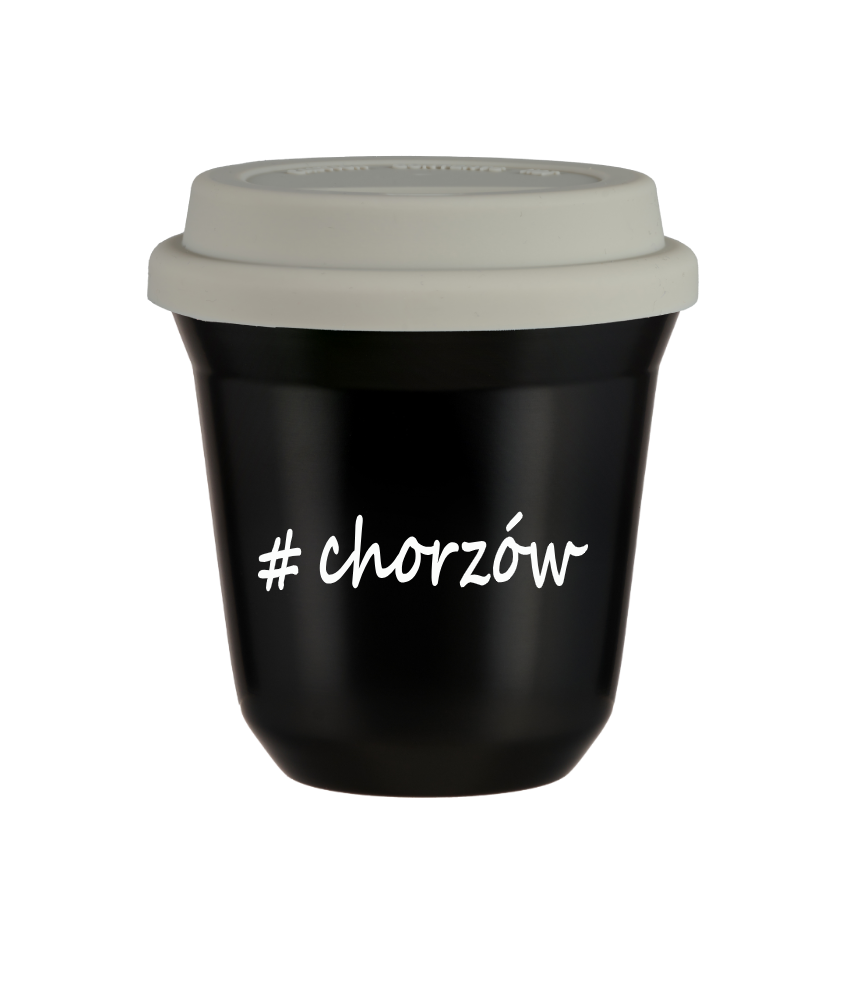 Tasse 150 ml NOIR "Chorzów", avec couvercle blanc