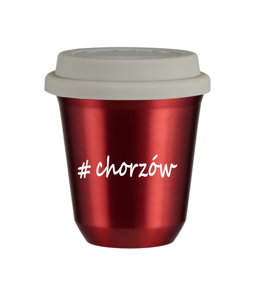Tasse 150 ml ROUGE MÉTALLIQUE "Chorzów", avec couvercle blanc Tasse 150 ml ROUGE MÉTALLIQUE "Chorzów", avec couvercle blanc