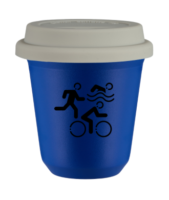 Tasse 80 ml BLEU "Sports", avec couvercle blanc Tasse 80 ml BLEU "Sports", avec couvercle blanc