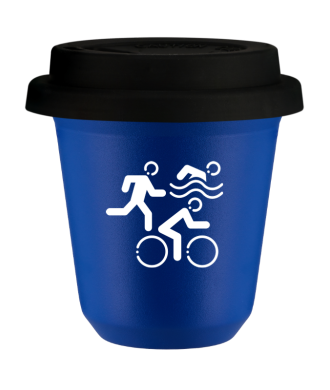 Tasse 80 ml BLEU "Sports (blanc)", avec couvercle noir Tasse 80 ml BLEU "Sports (blanc)", avec couvercle noir