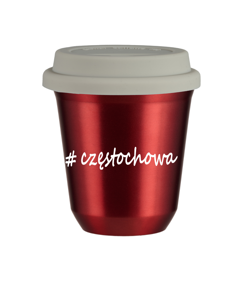 Tasse 80 ml ROUGE MÉTALLIQUE "Częstochowa", avec couvercle blanc