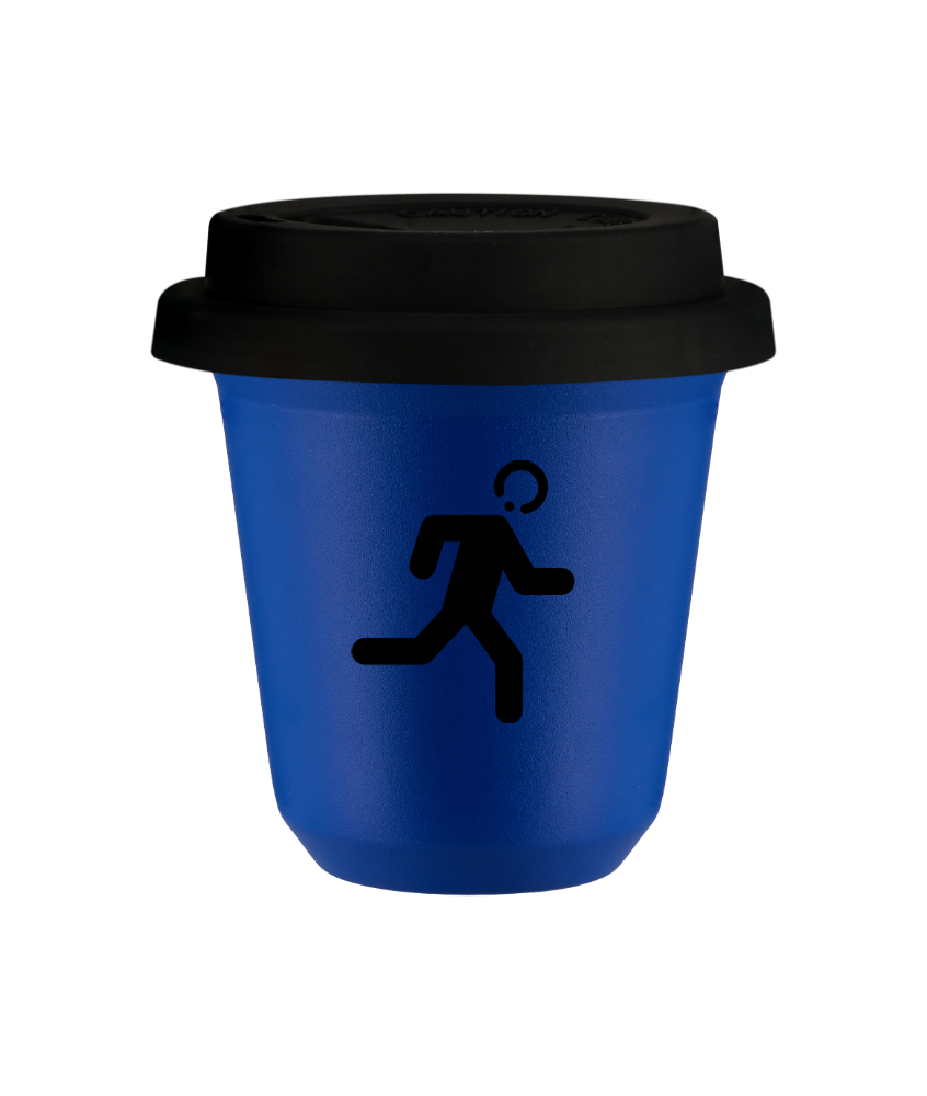 Tasse 80 ml BLEU "Coureur (noir)", avec couvercle noir