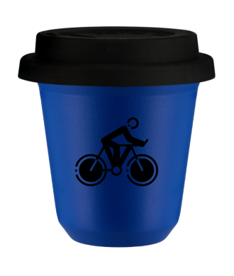 Tasse 80 ml BLEU "Cyclisme 2 (noir)", avec couvercle noir Tasse 80 ml BLEU "Cyclisme 2 (noir)", avec couvercle noir