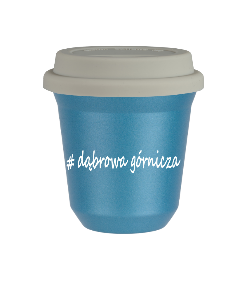 Tasse 150 ml BLEU CLAIR MÉTALLIQUE "Dąbrowa Górnicza", avec couvercle blanc Tasse 150 ml BLEU CLAIR MÉTALLIQUE "Dąbrowa Górnicza", avec couvercle blanc