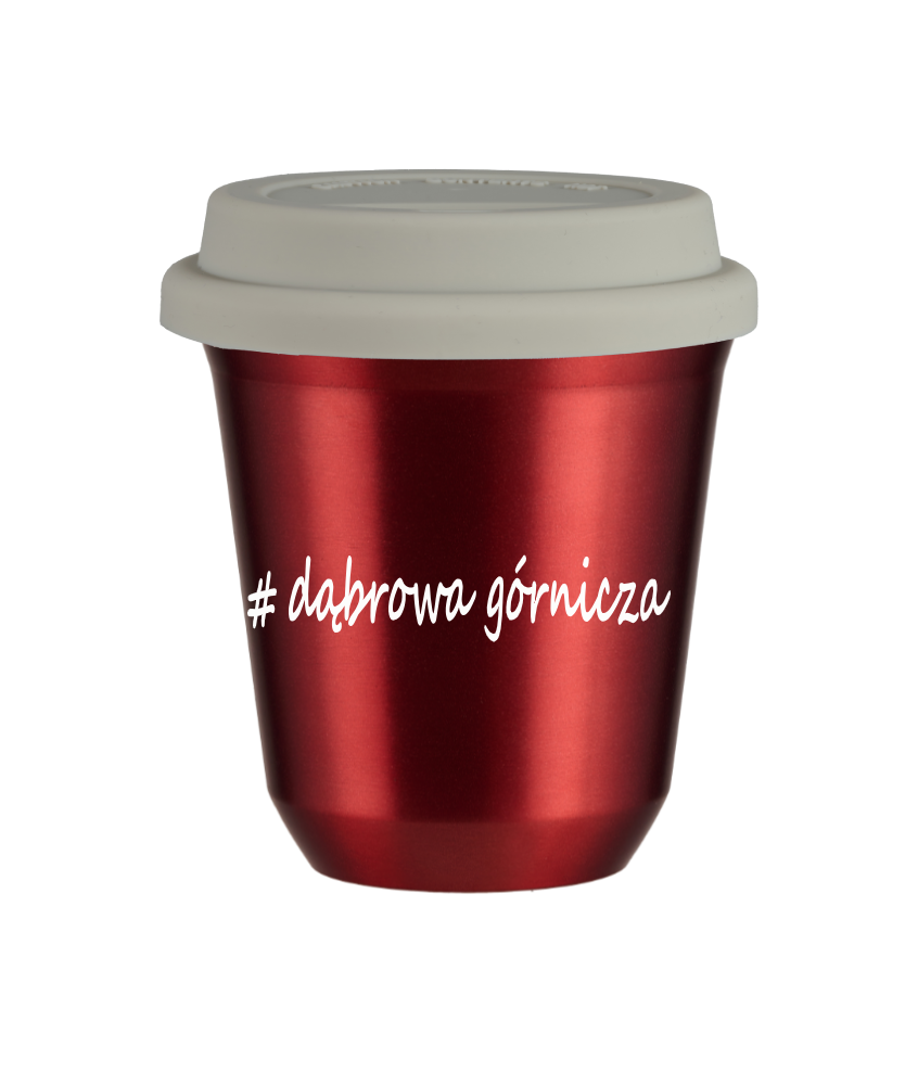 Tasse 80 ml ROUGE MÉTALLIQUE "Dąbrowa Górnicza", avec couvercle blanc