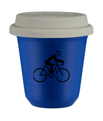 Tasse 80 ml BLEU "Cyclisme 3", avec couvercle blanc Tasse 80 ml BLEU "Cyclisme 3", avec couvercle blanc