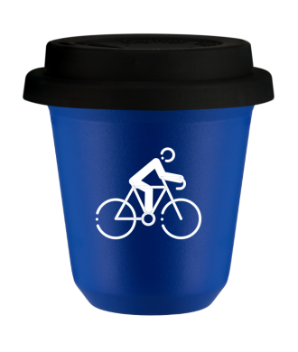 Tasse 80 ml BLEU "Cyclisme 3 (blanc)", avec couvercle noir Tasse 80 ml BLEU "Cyclisme 3 (blanc)", avec couvercle noir