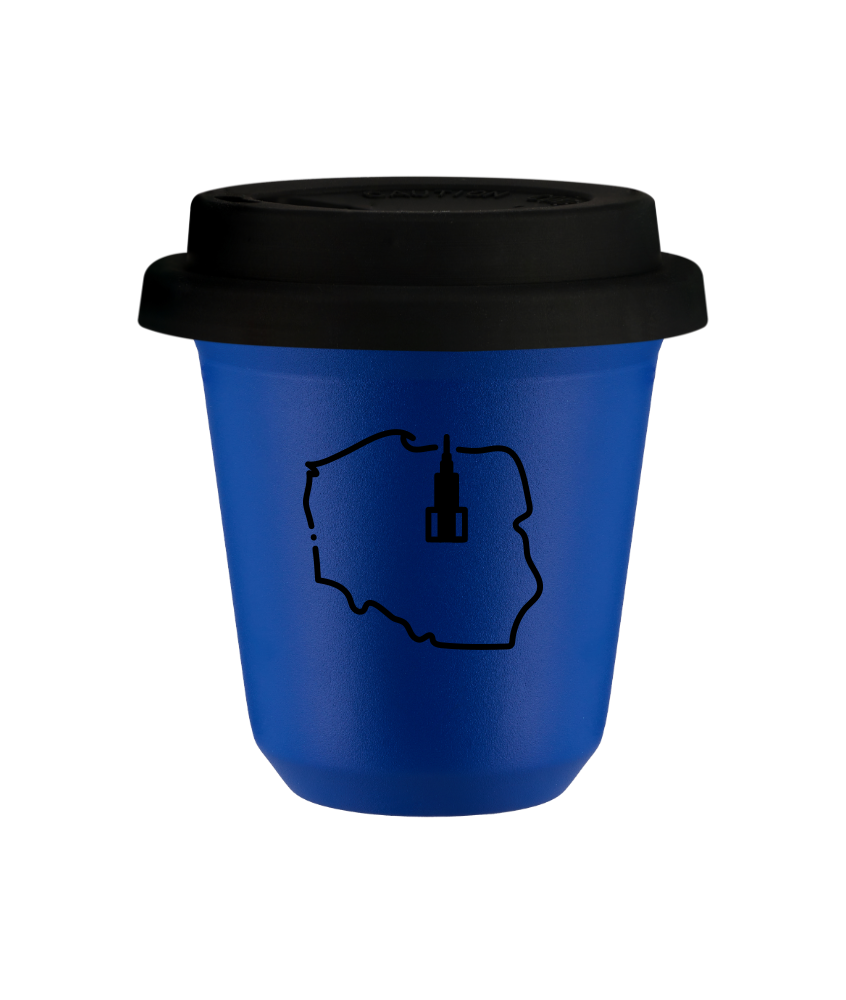 Tasse 80 ml BLEU "Pologne (noir)", avec couvercle noir