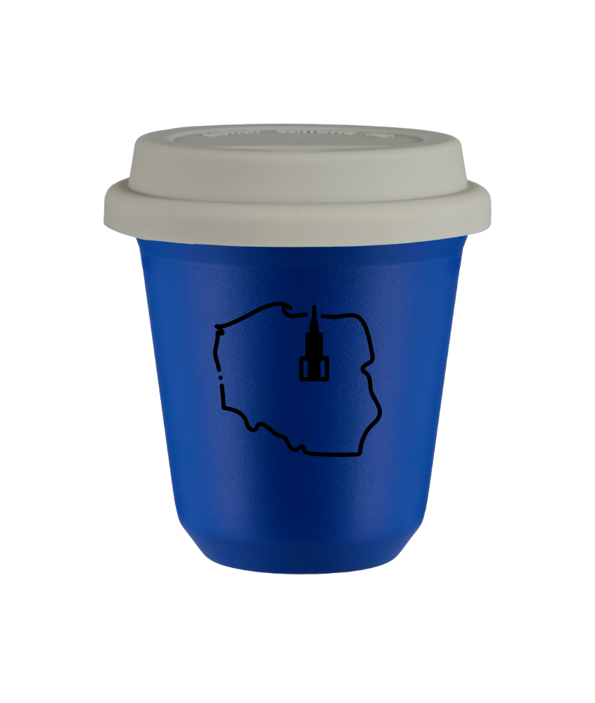 Tasse 80 ml BLEU "Pologne (noir)", avec couvercle blanc
