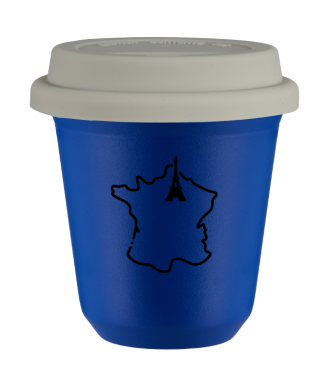 Tasse 80 ml BLEU "France (noir)", avec couvercle blanc Tasse 80 ml BLEU "France (noir)", avec couvercle blanc