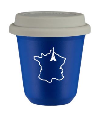 Tasse 80 ml BLEU "France (blanc)", avec couvercle blanc Tasse 80 ml BLEU "France (blanc)", avec couvercle blanc