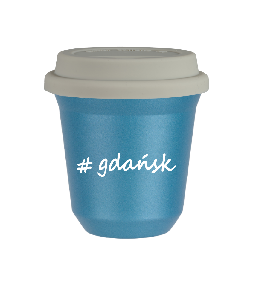 Tasse 80 ml BLEU CLAIR MÉTALLIQUE "Gdańsk", avec couvercle blanc Tasse 80 ml BLEU CLAIR MÉTALLIQUE "Gdańsk", avec couvercle blanc