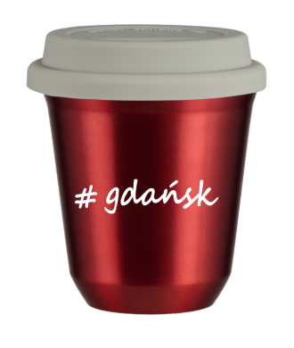 Tasse 150 ml ROUGE MÉTALLIQUE "Gdańsk", avec couvercle blanc Tasse 150 ml ROUGE MÉTALLIQUE "Gdańsk", avec couvercle blanc