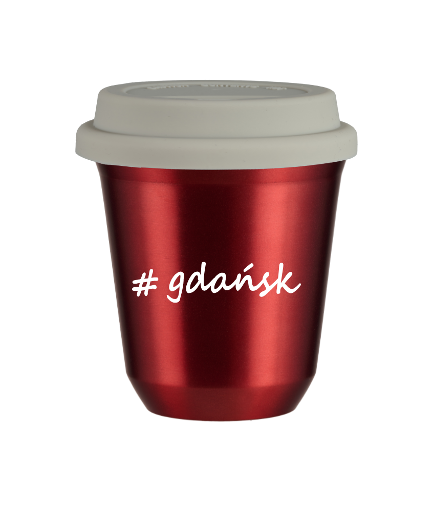 Tasse 150 ml ROUGE MÉTALLIQUE "Gdańsk", avec couvercle blanc Tasse 150 ml ROUGE MÉTALLIQUE "Gdańsk", avec couvercle blanc