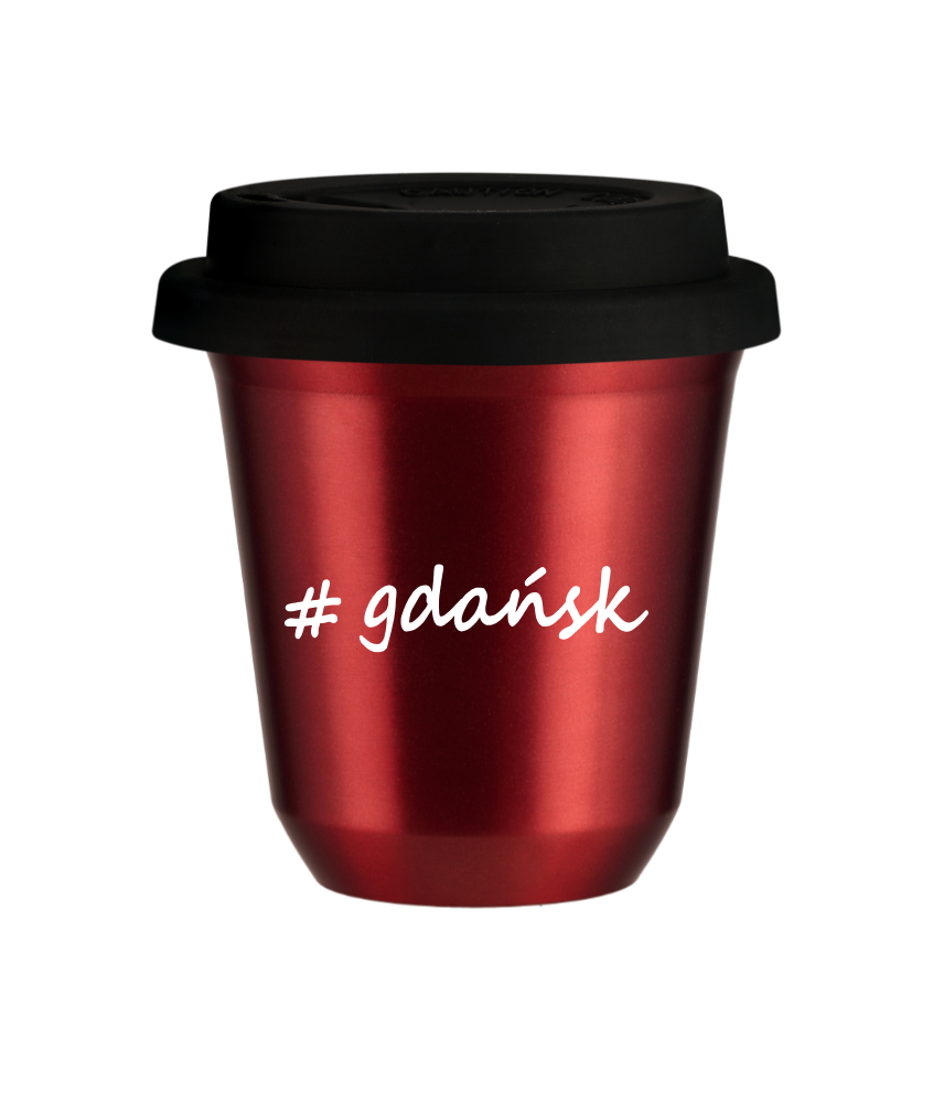 Tasse 80 ml ROUGE MÉTALLIQUE "Gdańsk", avec couvercle noir Tasse 80 ml ROUGE MÉTALLIQUE "Gdańsk", avec couvercle noir