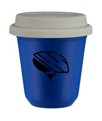 Tasse 80 ml BLEU "Casque (noir)", avec couvercle blanc Tasse 80 ml BLEU "Casque (noir)", avec couvercle blanc