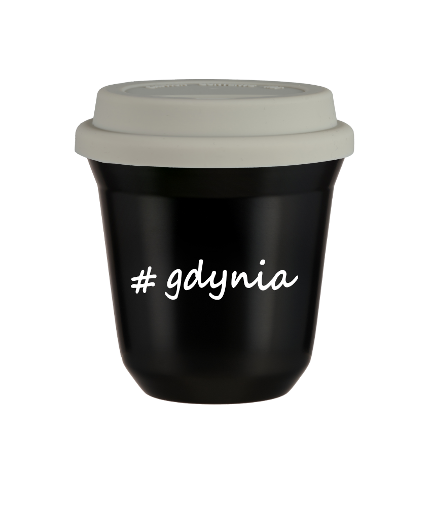 Tasse 80 ml NOIR "Gdynia", avec couvercle blanc