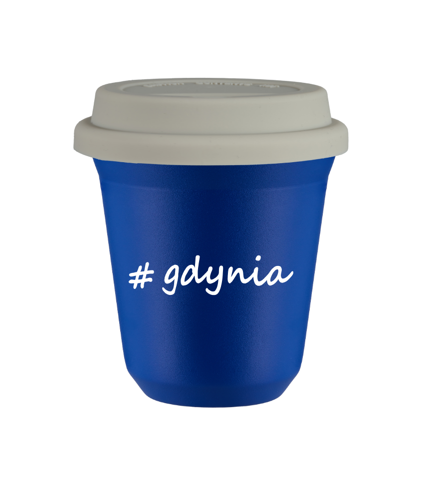 Tasse 150 ml BLEU "Gdynia", avec couvercle blanc