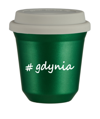 Tasse 240 ml VERT MÉTALLIQUE "Gdynia", avec couvercle blanc Tasse 240 ml VERT MÉTALLIQUE "Gdynia", avec couvercle blanc