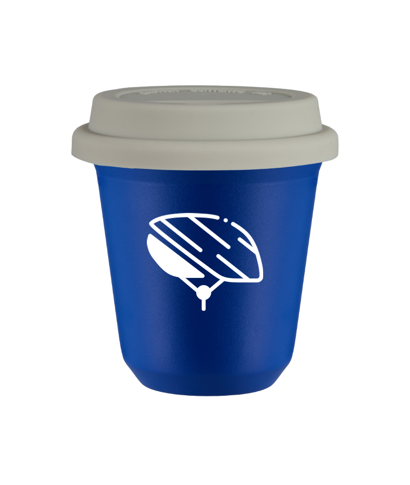 Tasse 80 ml BLEU "Casque (blanc)", avec couvercle blanc