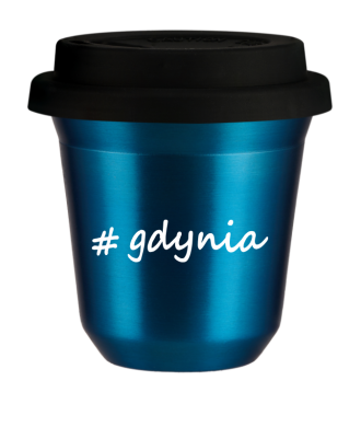 Tasse 240 ml BLEU MÉTALLIQUE "Gdynia", avec couvercle noir Tasse 240 ml BLEU MÉTALLIQUE "Gdynia", avec couvercle noir
