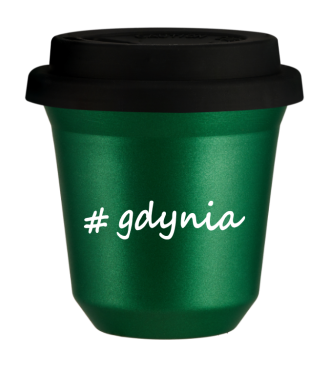 Tasse 240 ml VERT MÉTALLIQUE "Gdynia", avec couvercle noir Tasse 240 ml VERT MÉTALLIQUE "Gdynia", avec couvercle noir